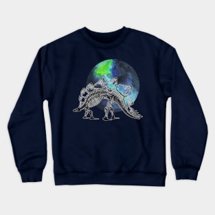 Dinosaur Skeleton in Space Blue Green Planet Crewneck Sweatshirt